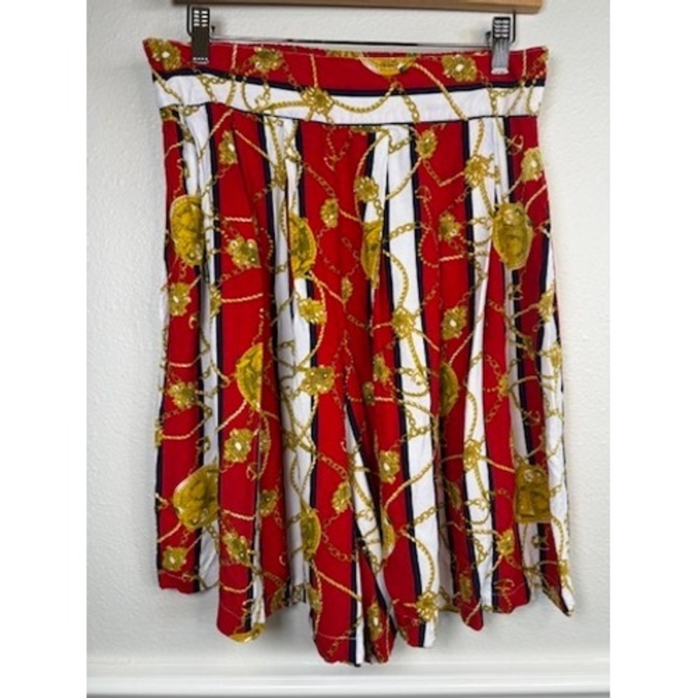 Venezia Vintage Red Nautical Chain Print Shorts Womens 18 High Waist Rayon Pleat